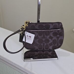 Coach 48694E Metallic Chocolate Brown/Brown Leather Trim Signature Wristlet NWT